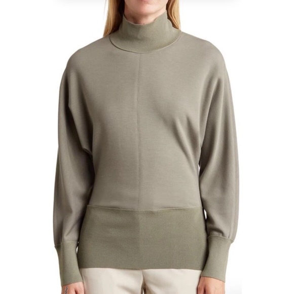 Theory LS Turtleneck Long Sleeve Double Knit Pale GreenArmy  Size Medium Viscose - Picture 1 of 6